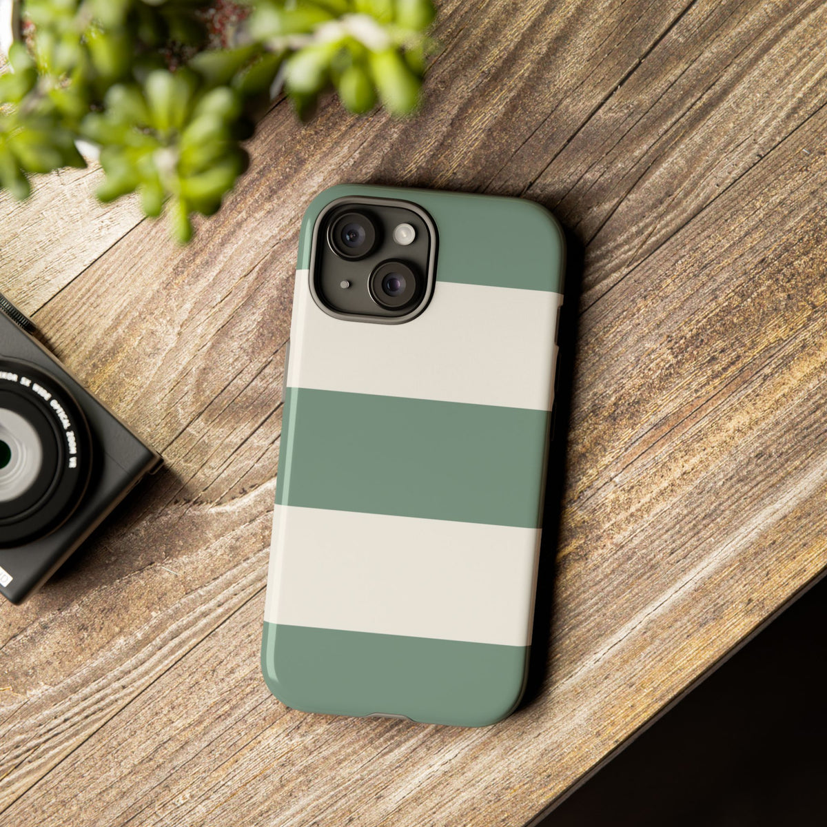 Green & White Horizontal Stripe Pattern Phone Case - Green Phone Case
