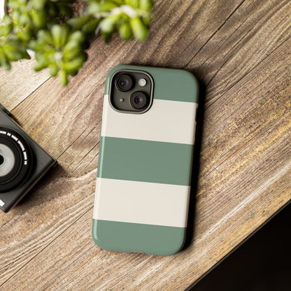 Green & White Horizontal Stripe Pattern Phone Case - Green Phone Case
