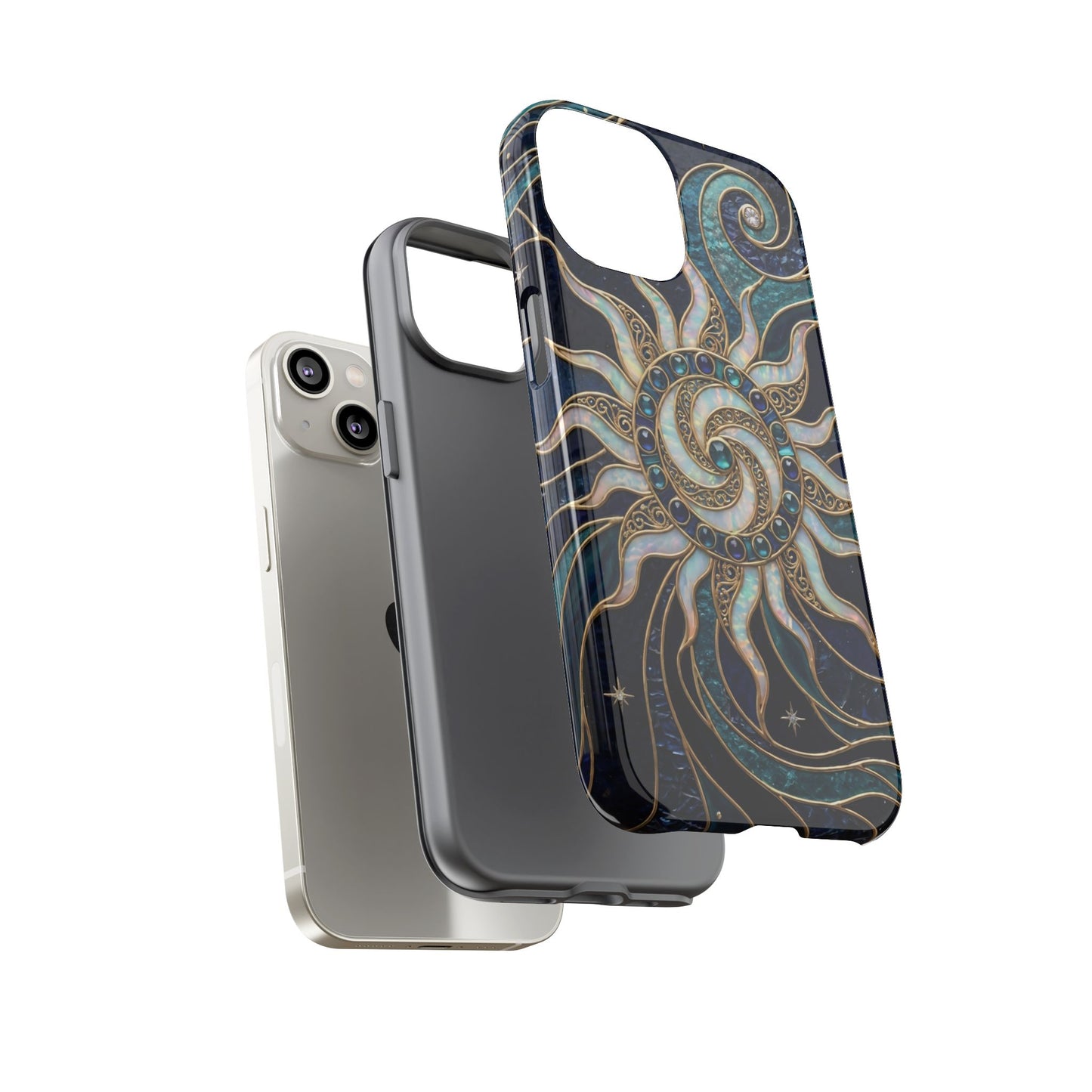 Elegant Teal & Gold Cosmic Sunburst Phone Case