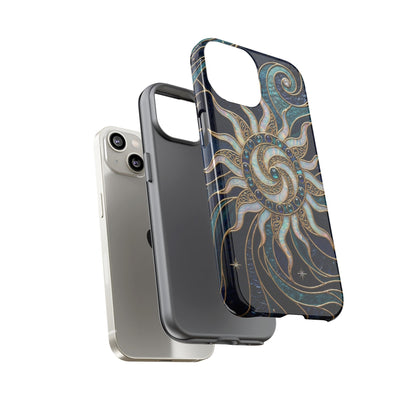 Elegant Teal & Gold Cosmic Sunburst Phone Case