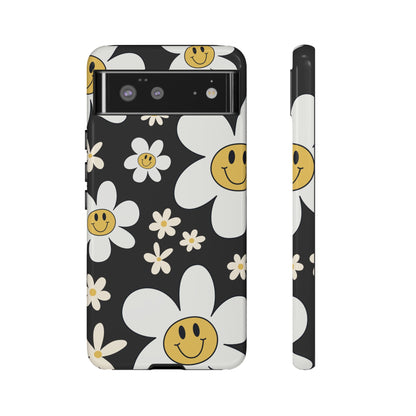 Fun Retro Daisy Pattern with Dark Grey Background Phone Case - Grey Phone Case - Google Pixel 6 / Glossy
