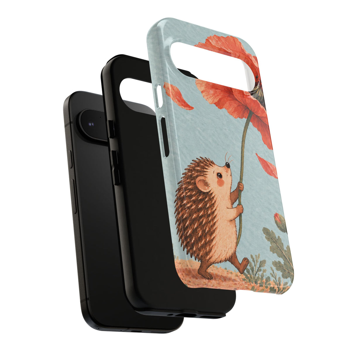 Whimsical Pale Blue Hedgehog and Poppy Phone Case - Blue Phone Case
