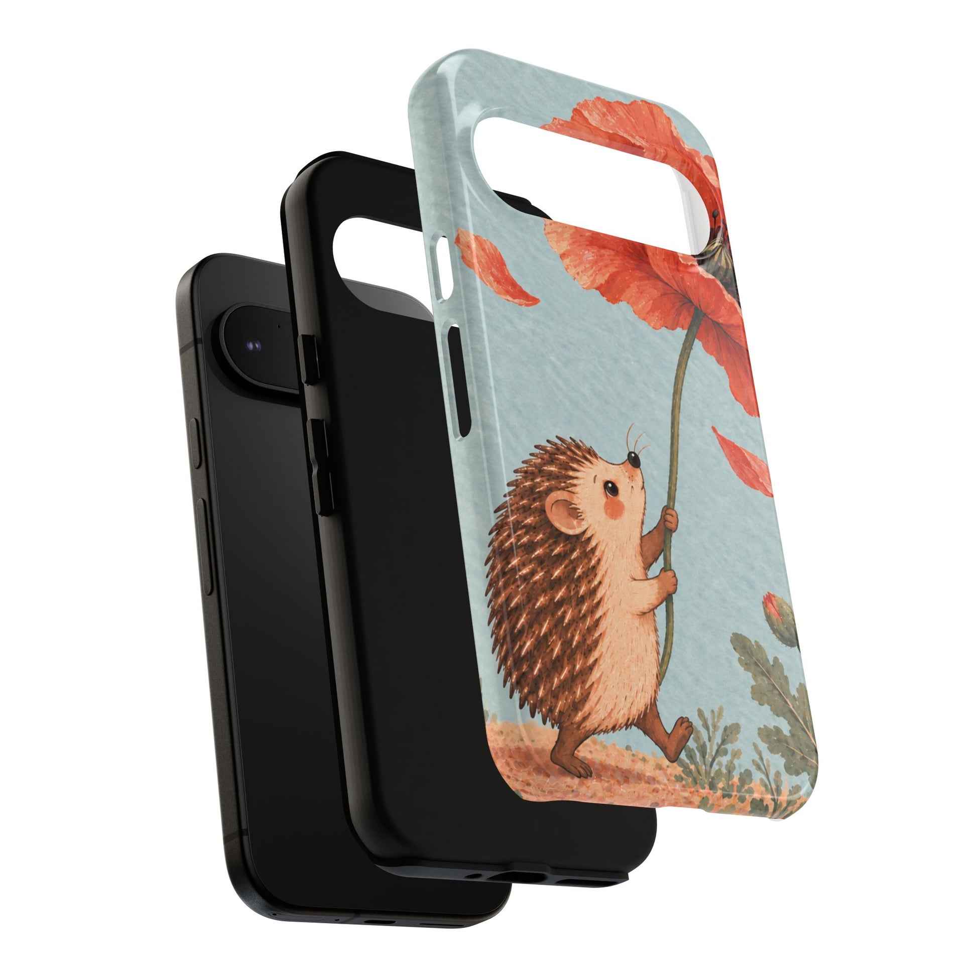 Whimsical Pale Blue Hedgehog and Poppy Phone Case - Blue Phone Case