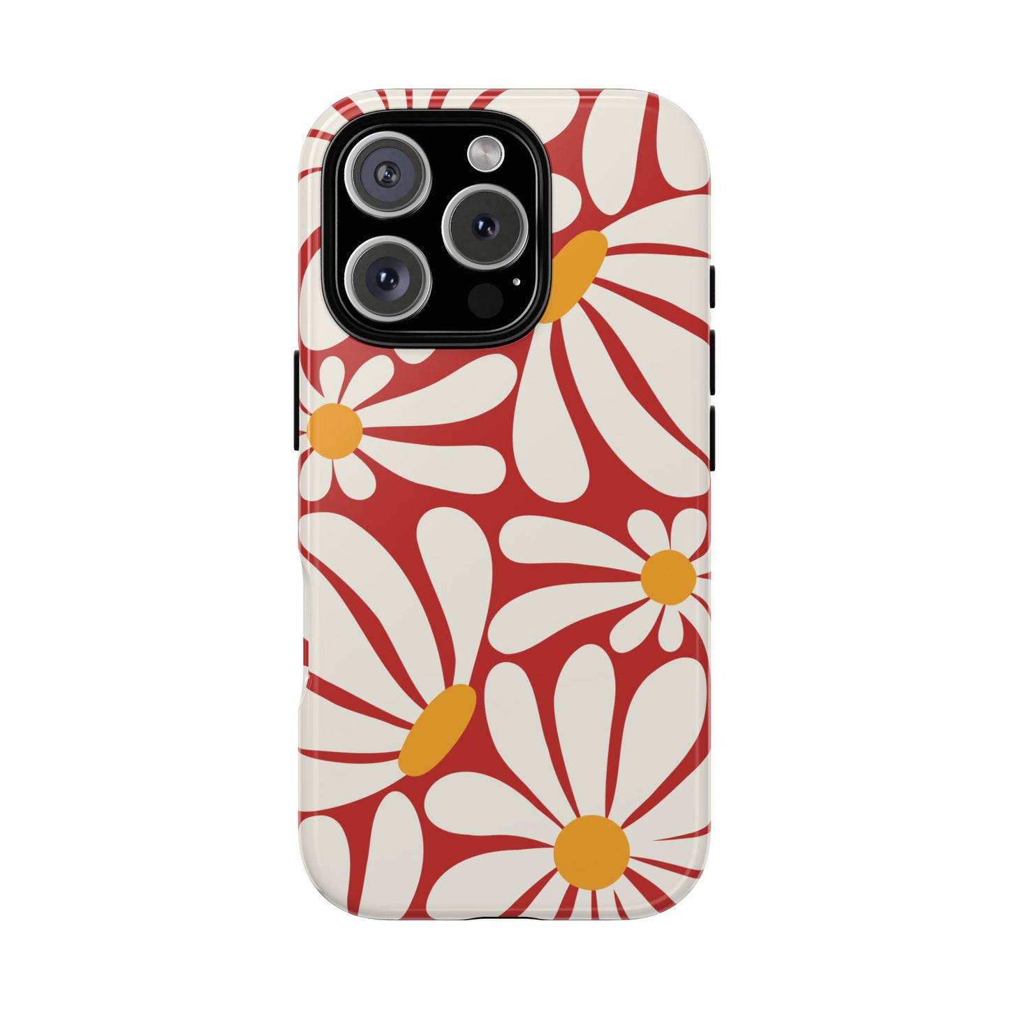 Retro Red Daisy Pattern Phone Case - Red Phone Case - iPhone 16 Pro / Glossy