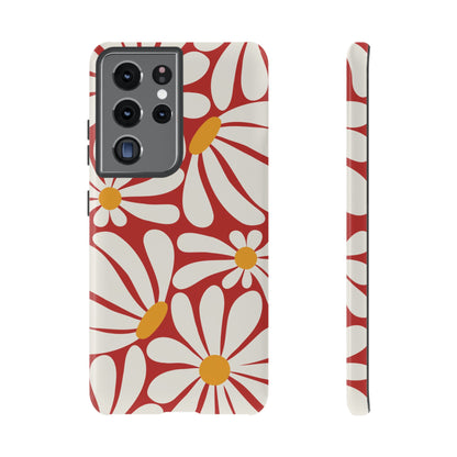Retro Red Daisy Pattern Phone Case - Red Phone Case - Samsung Galaxy S21 Ultra / Glossy