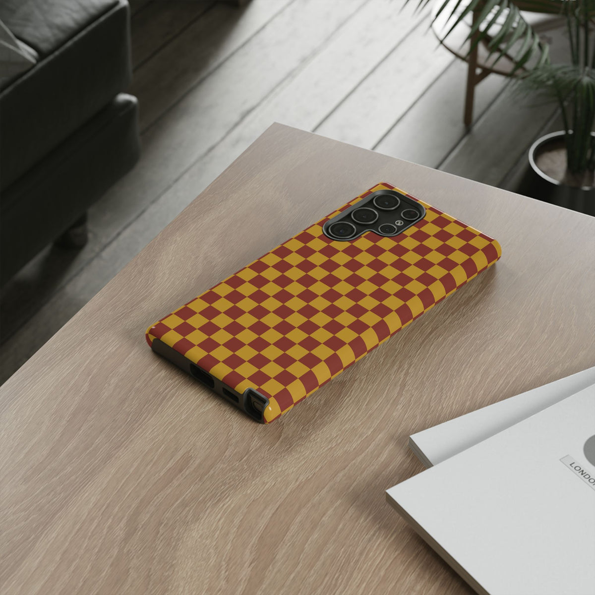 Trendy Mustard & Burgandy Small Checked Pattern Phone Case - Brown Phone Case