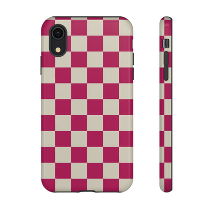 Pink & White Checked Pattern Phone Case - Pink Phone Case - iPhone XR / Glossy