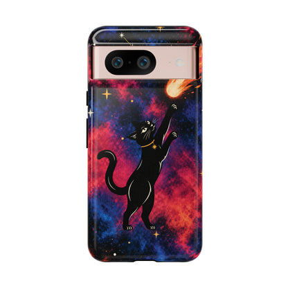 Whimsical Multicolour Celestial Black Cat Phone Case