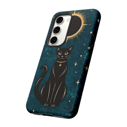 Whimsical Teal Celestial Black Cat Phone Case