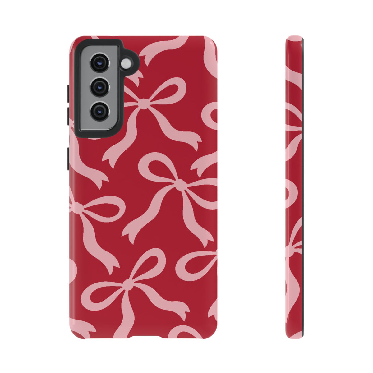 Bold Raspberry Red and Blush Pink Bow Pattern Phone Case - Red Phone Case - Samsung Galaxy S21 / Glossy