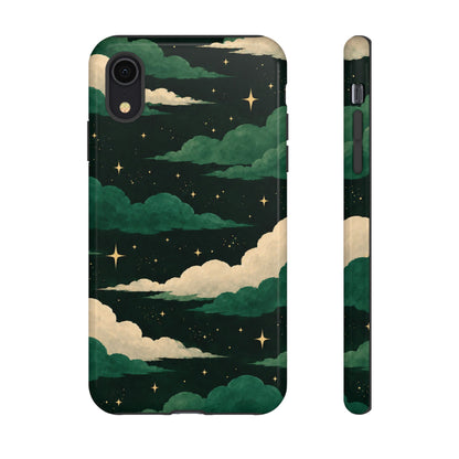 Illustrated Emerald Green Clouds & Stars Phone Case