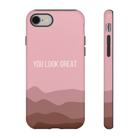 iPhone 8 / Glossy Phone Case - Minimalist Pink Waves ’You Look Great’ Statement Phone Case