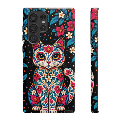 Vibrant Pink and Turquoise Calavera Cat Phone Case - Multicolor Phone Case - Samsung Galaxy S22 Ultra / Glossy