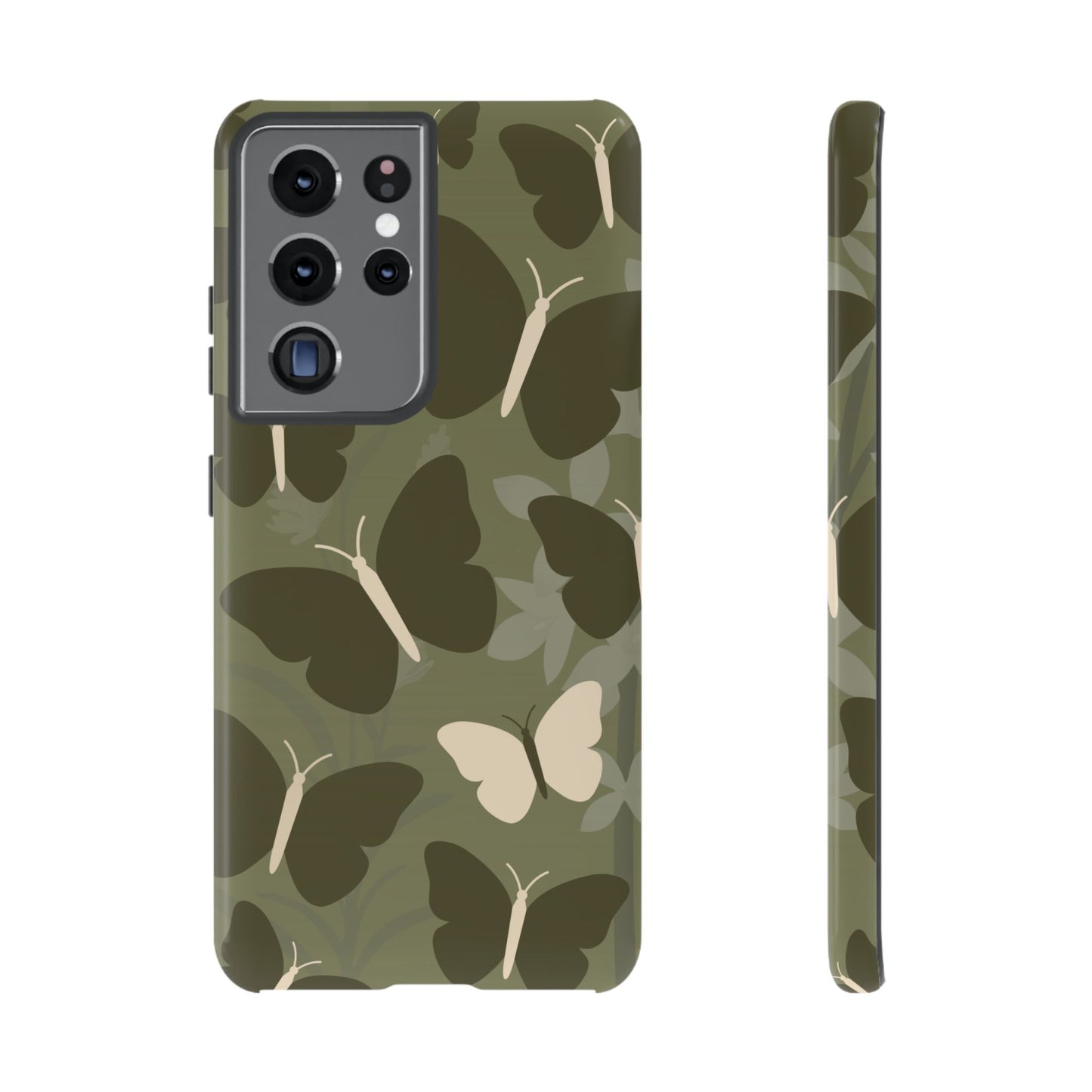 Samsung Galaxy S21 Ultra / Glossy Phone Case - Minimalist Olive Green Butterfly Pattern Phone Case