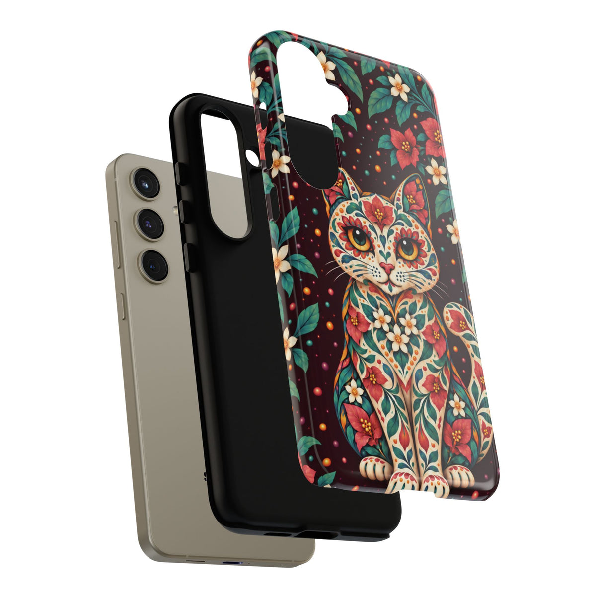 Vibrant Terracotta and Teal Calavera Cat Phone Case - Multicolor Phone Case