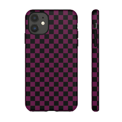 iPhone 11 / Glossy Phone Case - Trendy Plum & Black Small Checked Pattern Phone Case