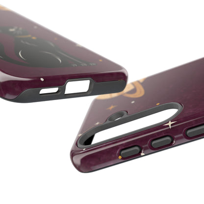 Whimsical Plum Celestial Black Cat Phone Case