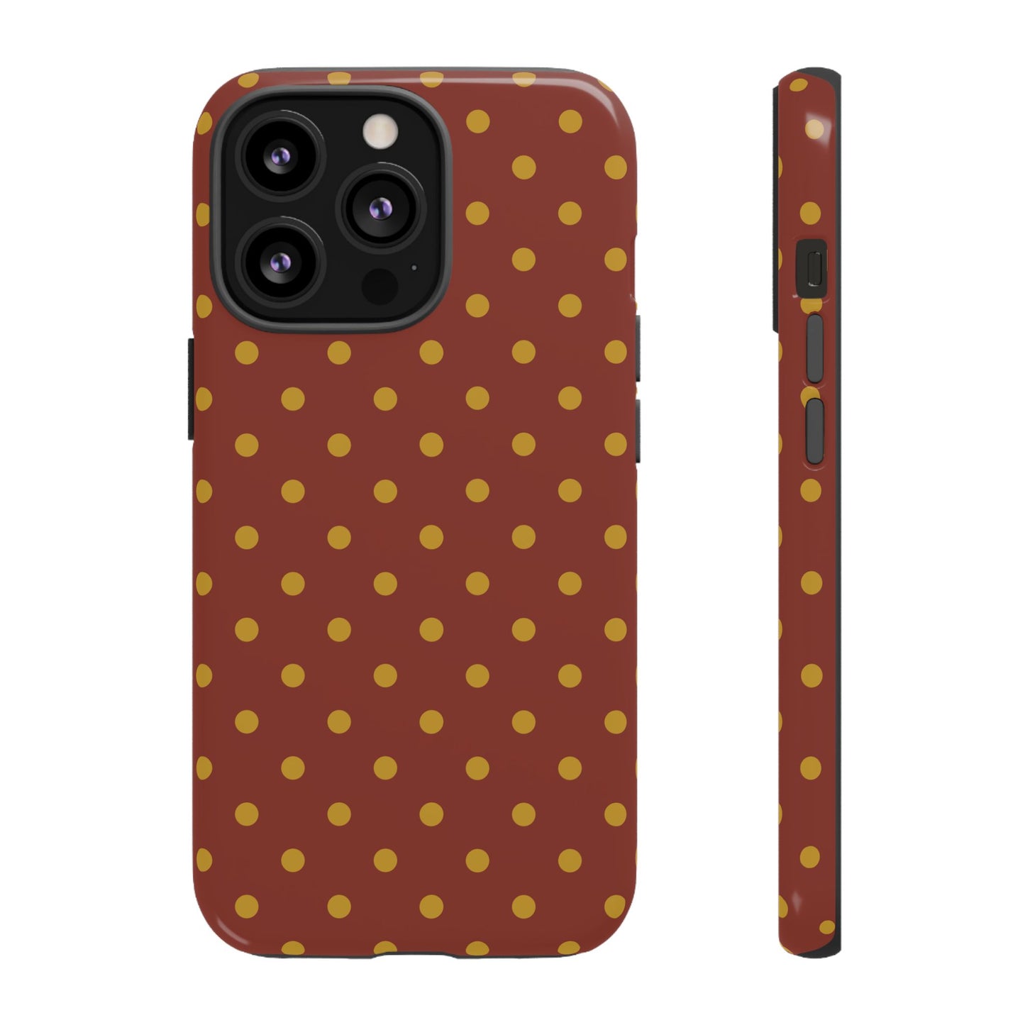 iPhone 13 Pro / Glossy Phone Case - Trendy Brown & Mustard Dot Pattern Phone Case