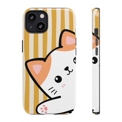 iPhone 13 / Glossy Phone Case - Peakaboo Cat with Yellow Stripe Pattern Phone Case