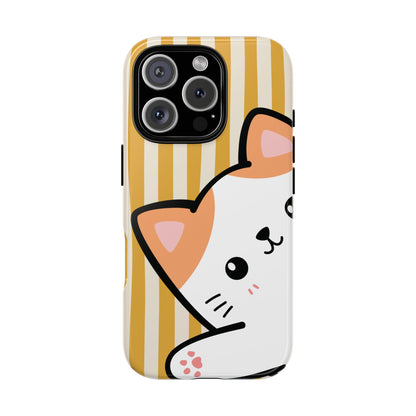 iPhone 16 Pro / Glossy Phone Case - Peakaboo Cat with Yellow Stripe Pattern Phone Case