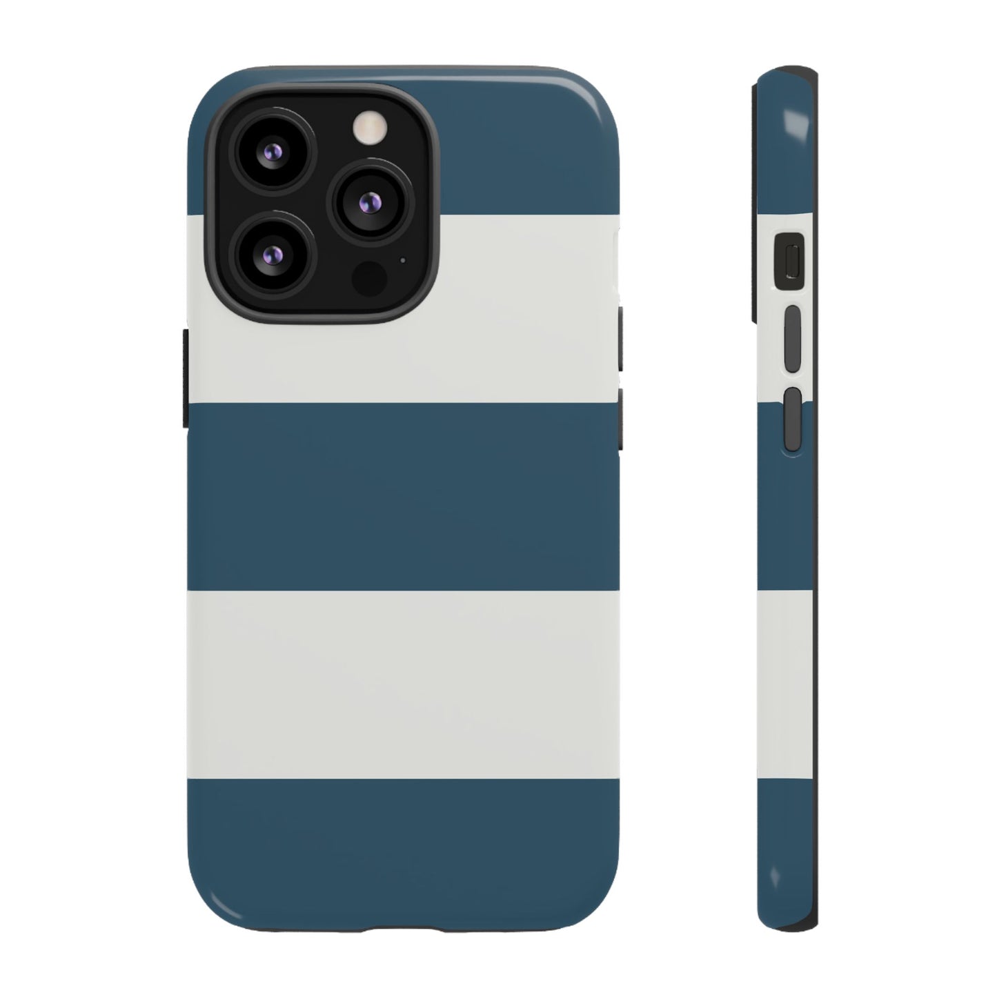 iPhone 13 Pro / Glossy Phone Case - Blue & White Horizontal Stripe Pattern Phone Case