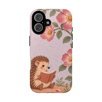 Whimsical Lilac Hedgehog and Wild Rose Phone Case - Purple Phone Case - iPhone 16 / Glossy