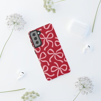Bold Raspberry Red and Blush Pink Bow Pattern Phone Case