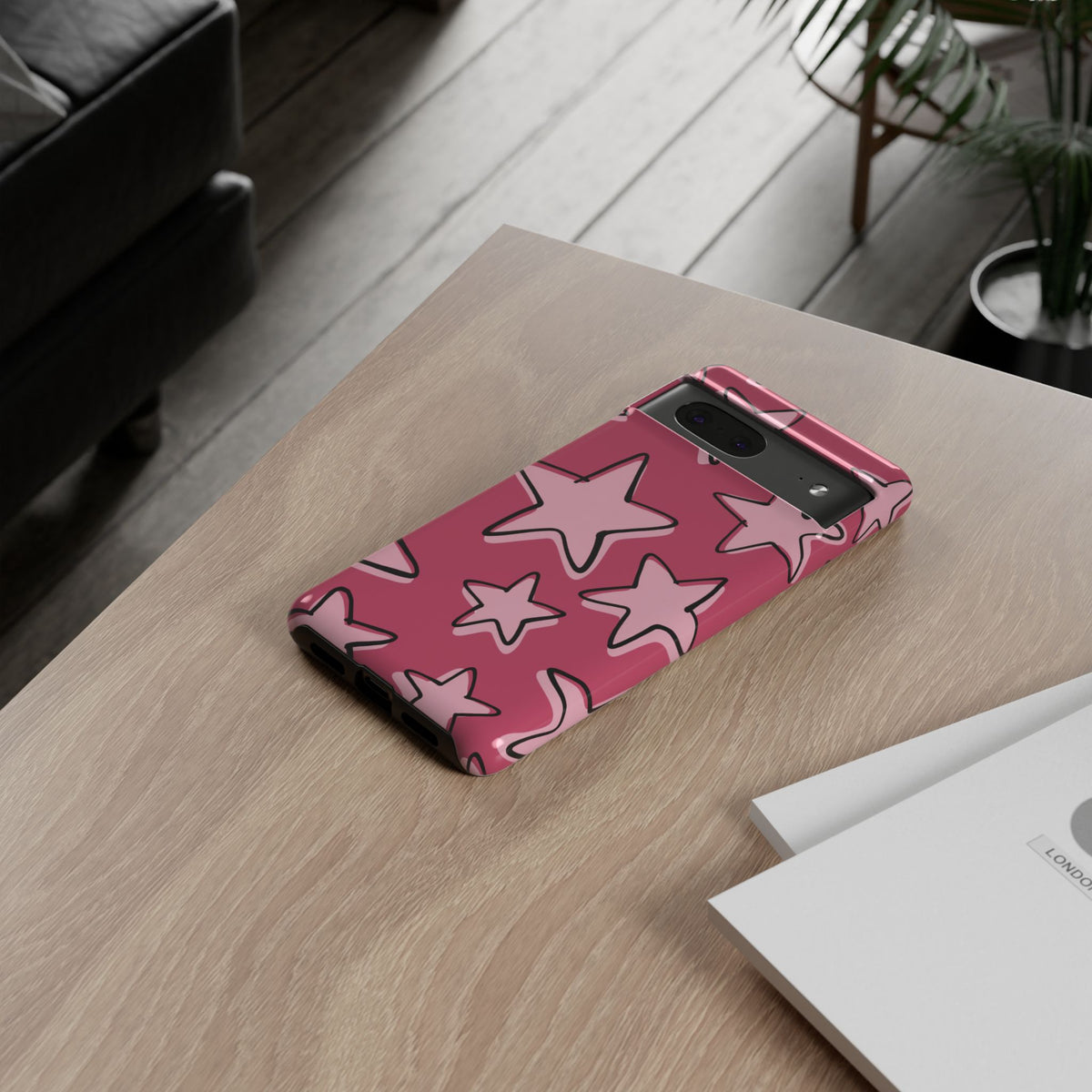 Raspberry Pink Doodle Star Phone Case