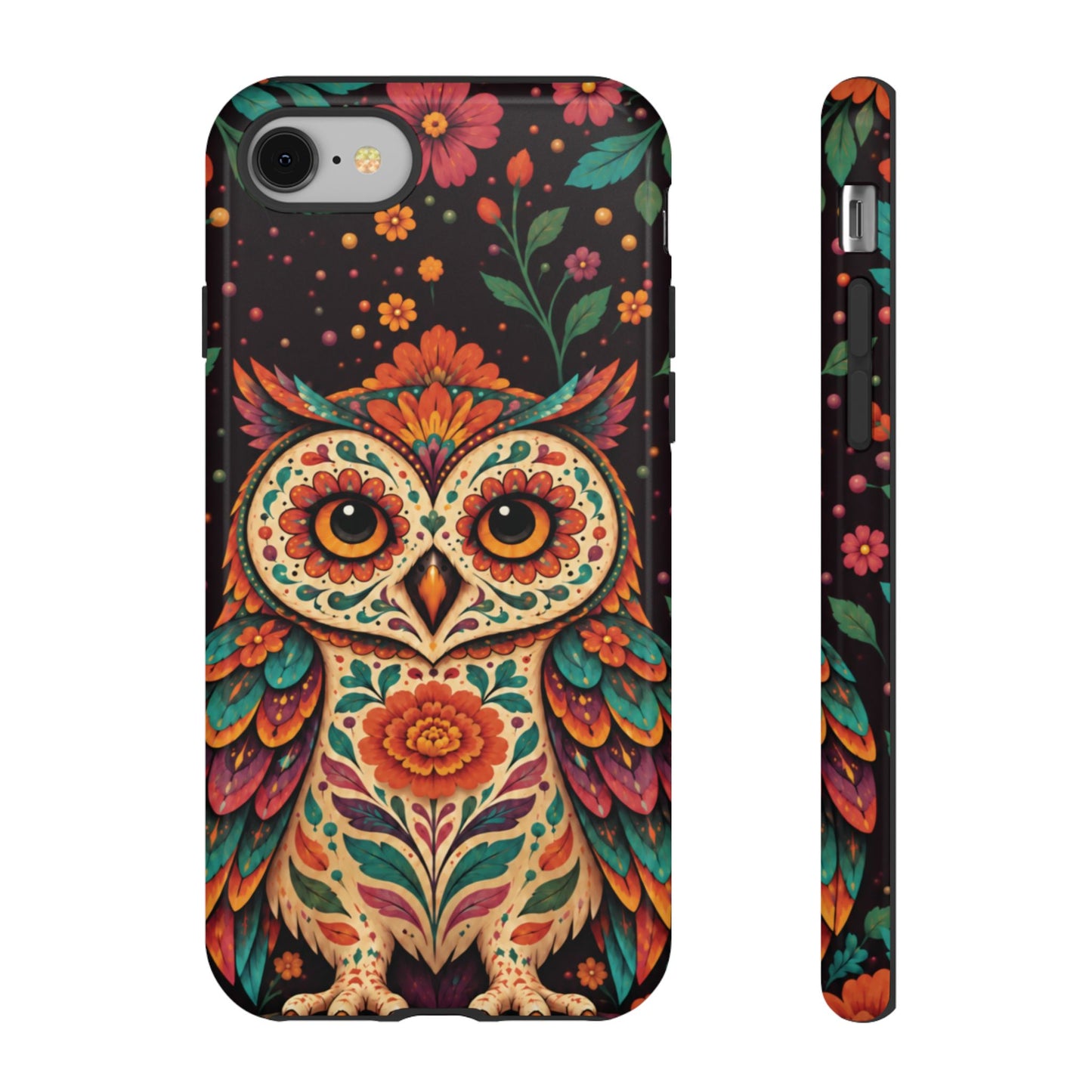 Vibrant Terracotta and Teal Calavera Owl Phone Case - Multicolor Phone Case - iPhone 8 / Glossy