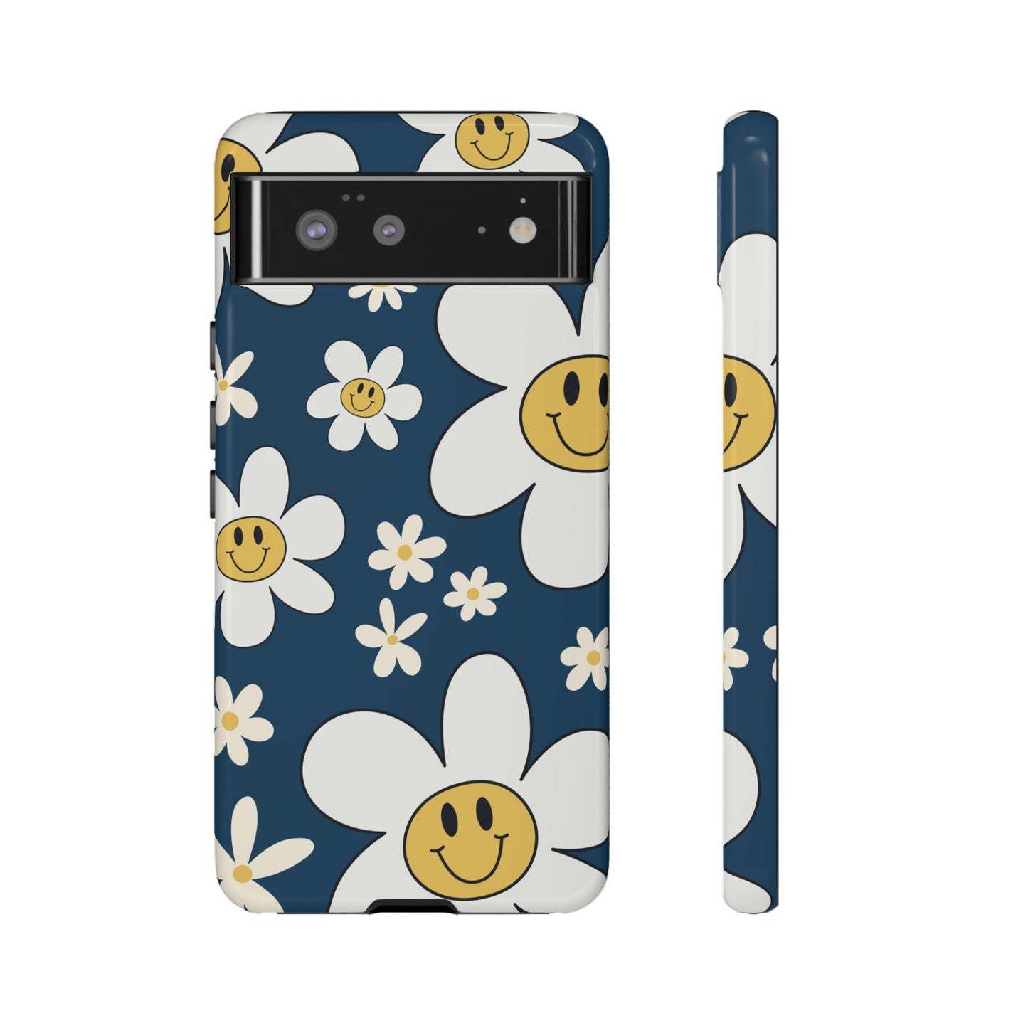 Fun Retro Daisy Pattern with Blue Background Phone Case - Blue Phone Case - Google Pixel 6 / Glossy