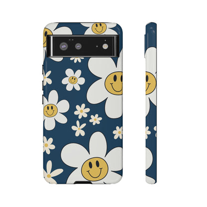 Fun Retro Daisy Pattern with Blue Background Phone Case - Blue Phone Case - Google Pixel 6 / Glossy
