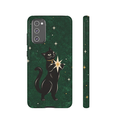 Forest Green Celestial Black Cat Phone Case - Green Phone Case - Samsung Galaxy S20 FE / Glossy