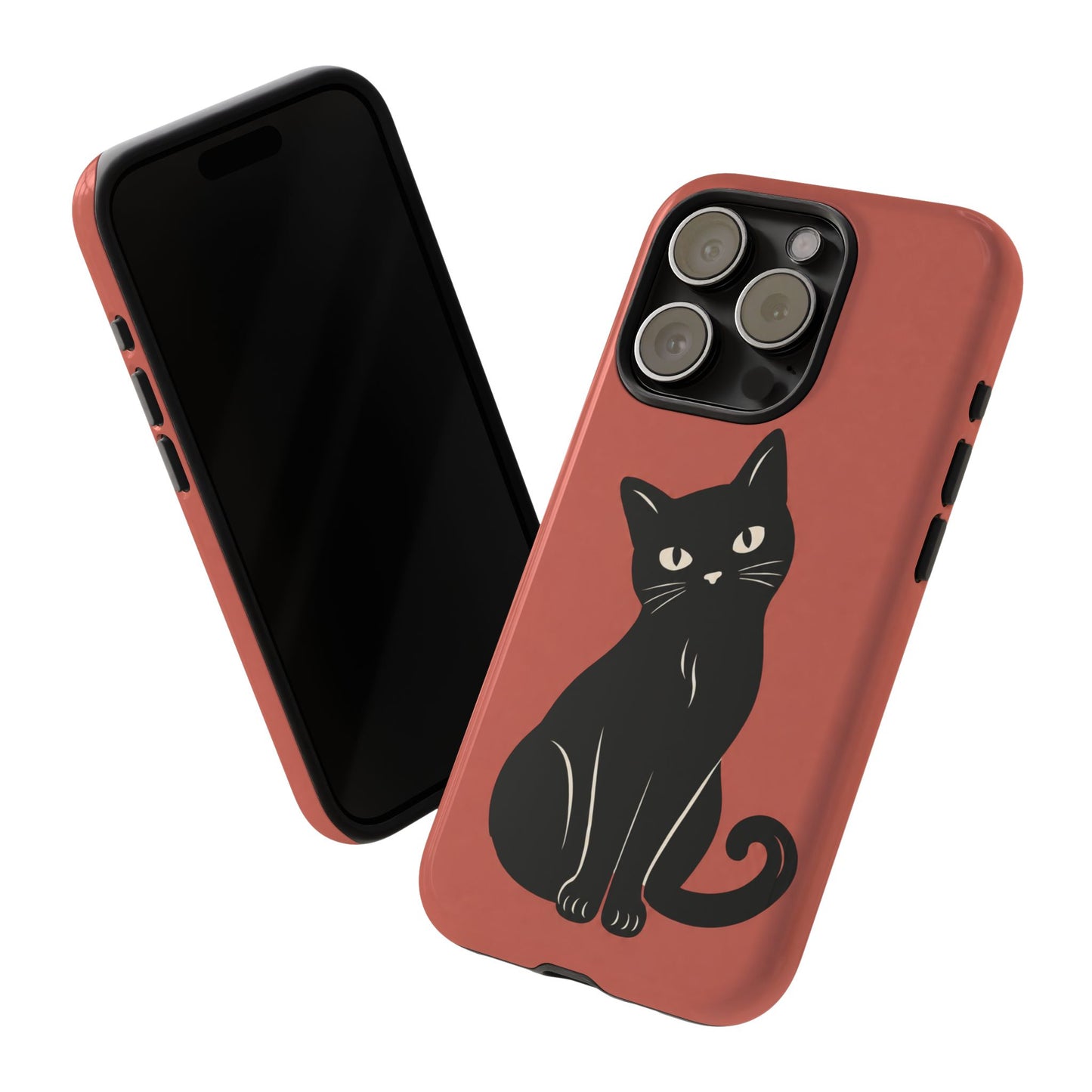 Minimalist Coral Red & Black Cat Phone Case