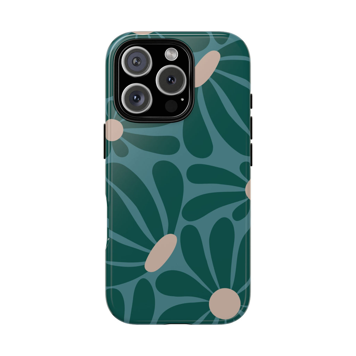 Retro Turquoise Daisy Pattern Phone Case - Green Phone Case - iPhone 16 Pro / Glossy