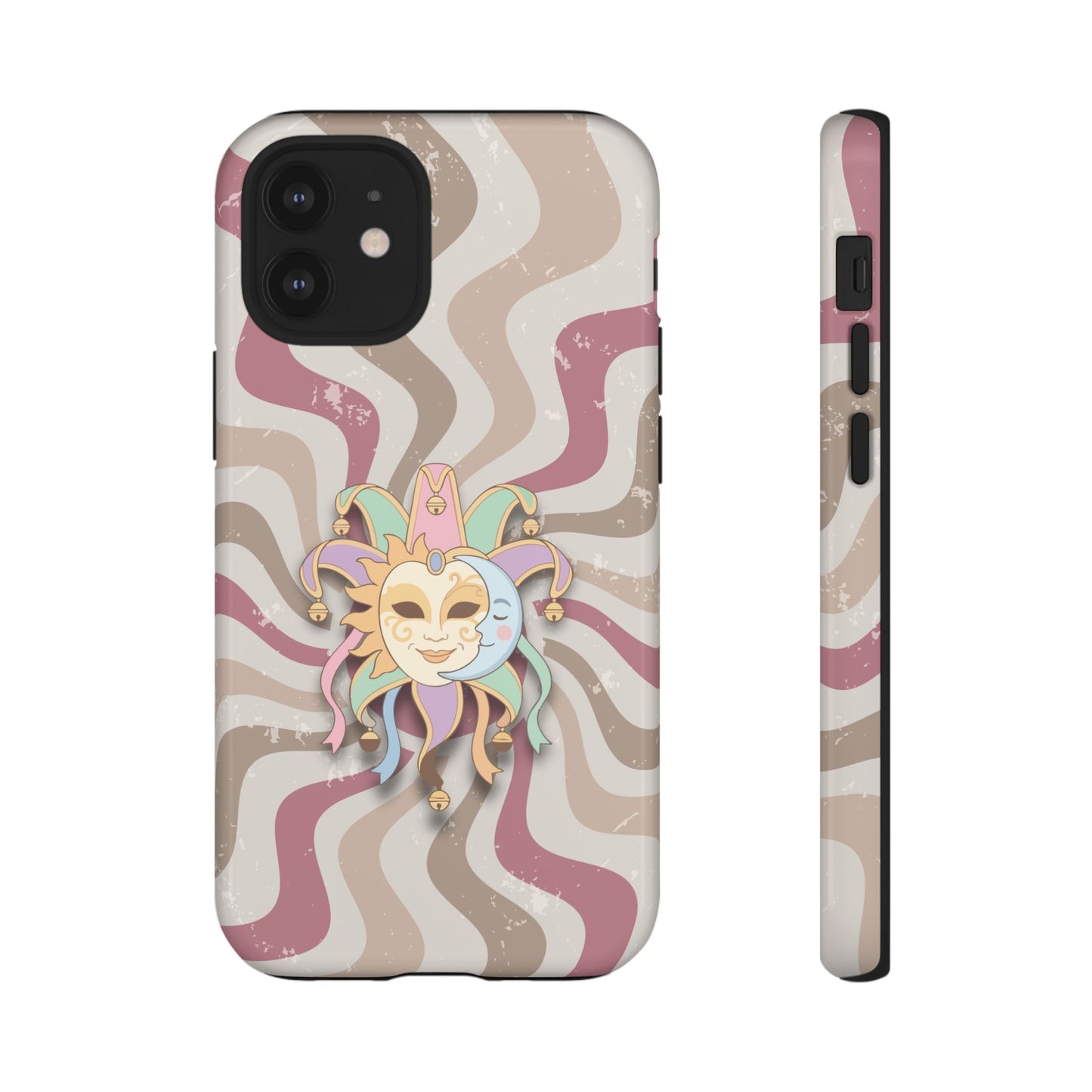 Sun & Moon Jester Mask – Pink Retro Wave Phone Case - Pink Phone Case - iPhone 12 Mini / Glossy