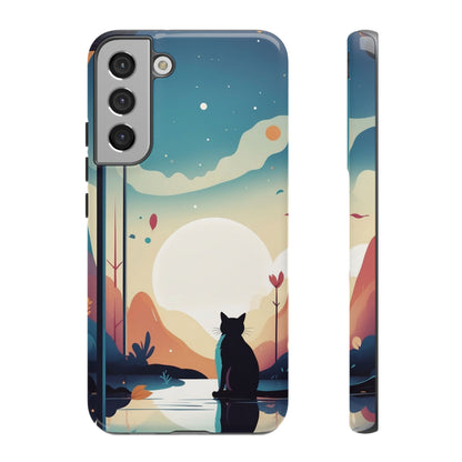 Stylised Cat & Moon Design Phone Case - Multicolor Phone Case - Samsung Galaxy S22 Plus / Glossy