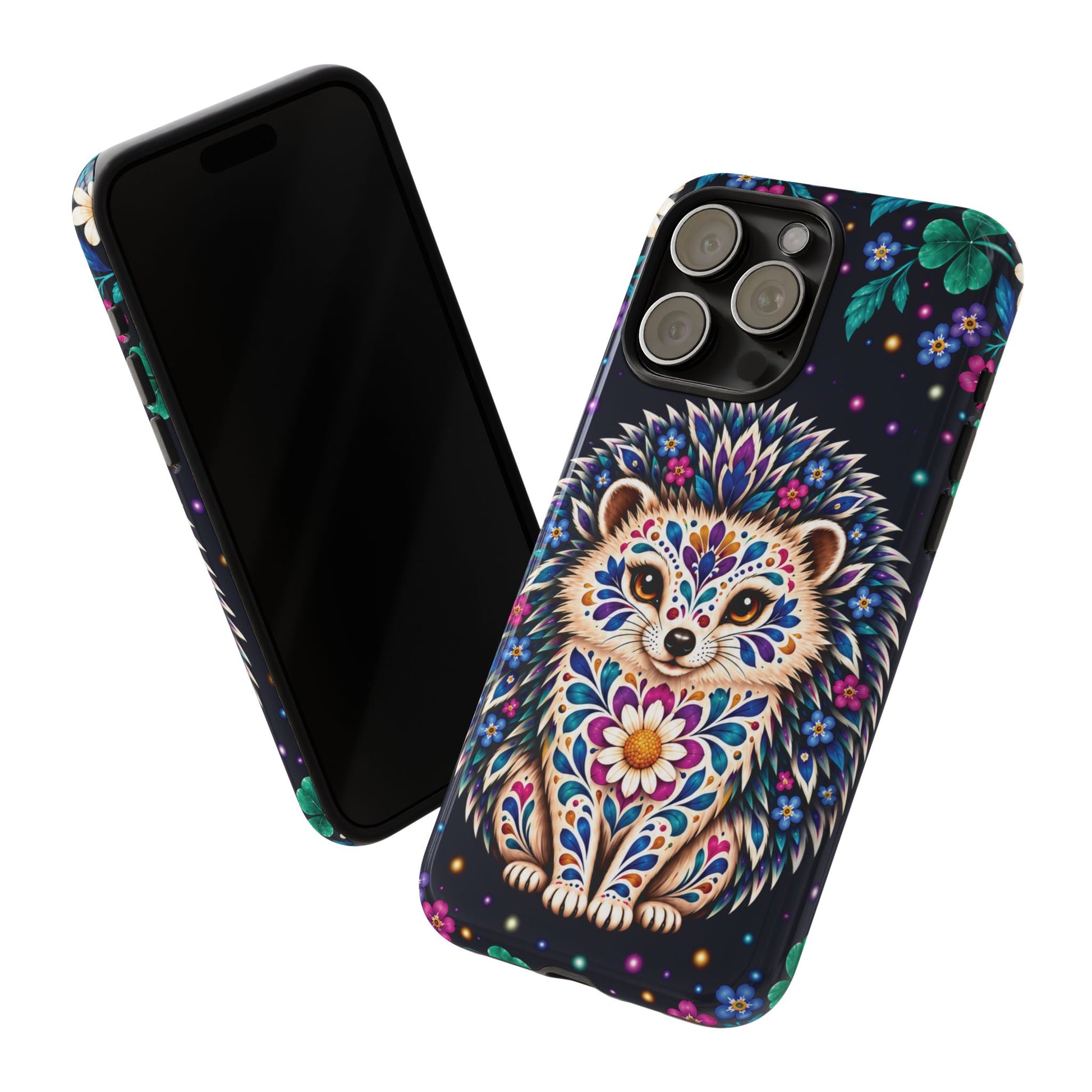 Vibrant Purple and Teal Calavera Hedgehog Phone Case - Multicolor Phone Case