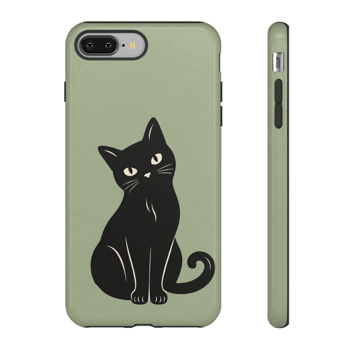 Minimalist Sage Green & Black Cat Phone Case