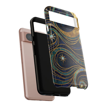 Elegant Navy & Gold Crescent Moon Mosaic Phone Case