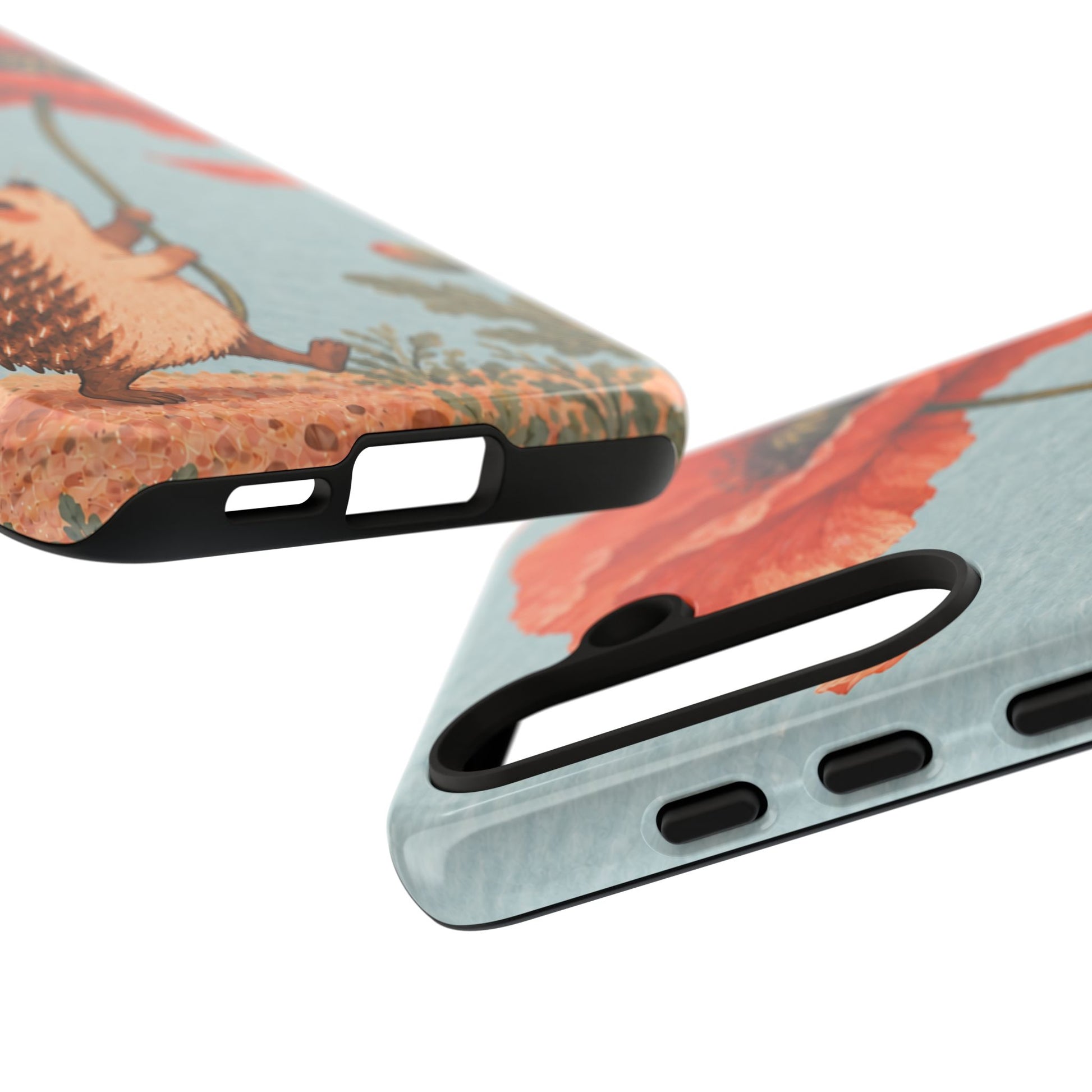 Whimsical Pale Blue Hedgehog and Poppy Phone Case - Blue Phone Case