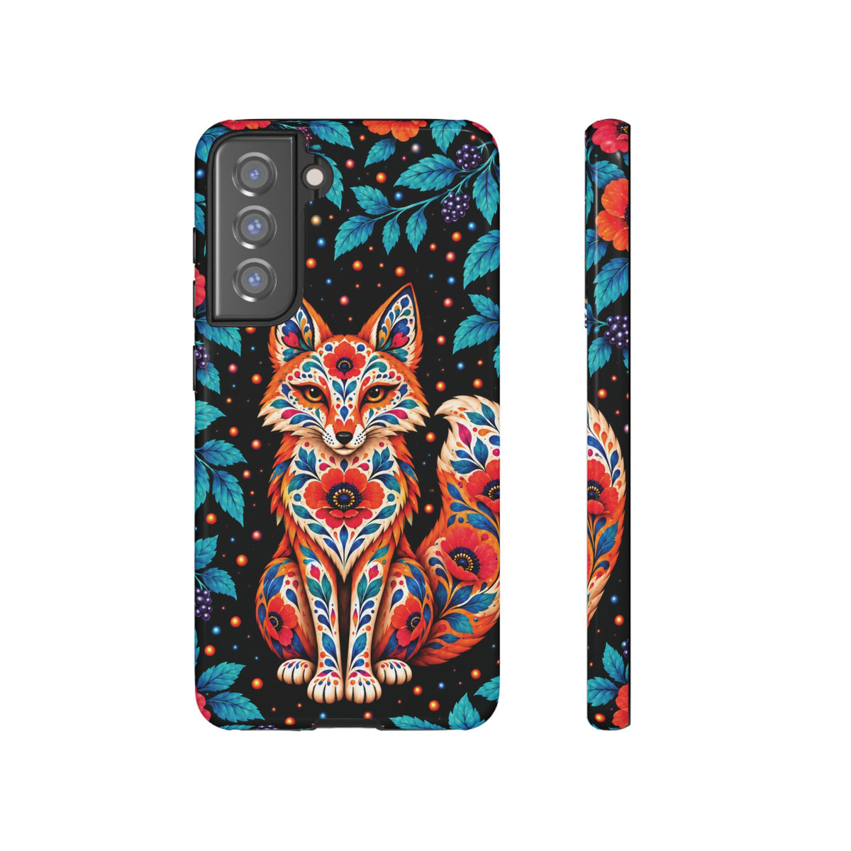 Vibrant Orange and Turquoise Calavera Fox Phone Case - Multicolor Phone Case - Samsung Galaxy S21 FE / Glossy