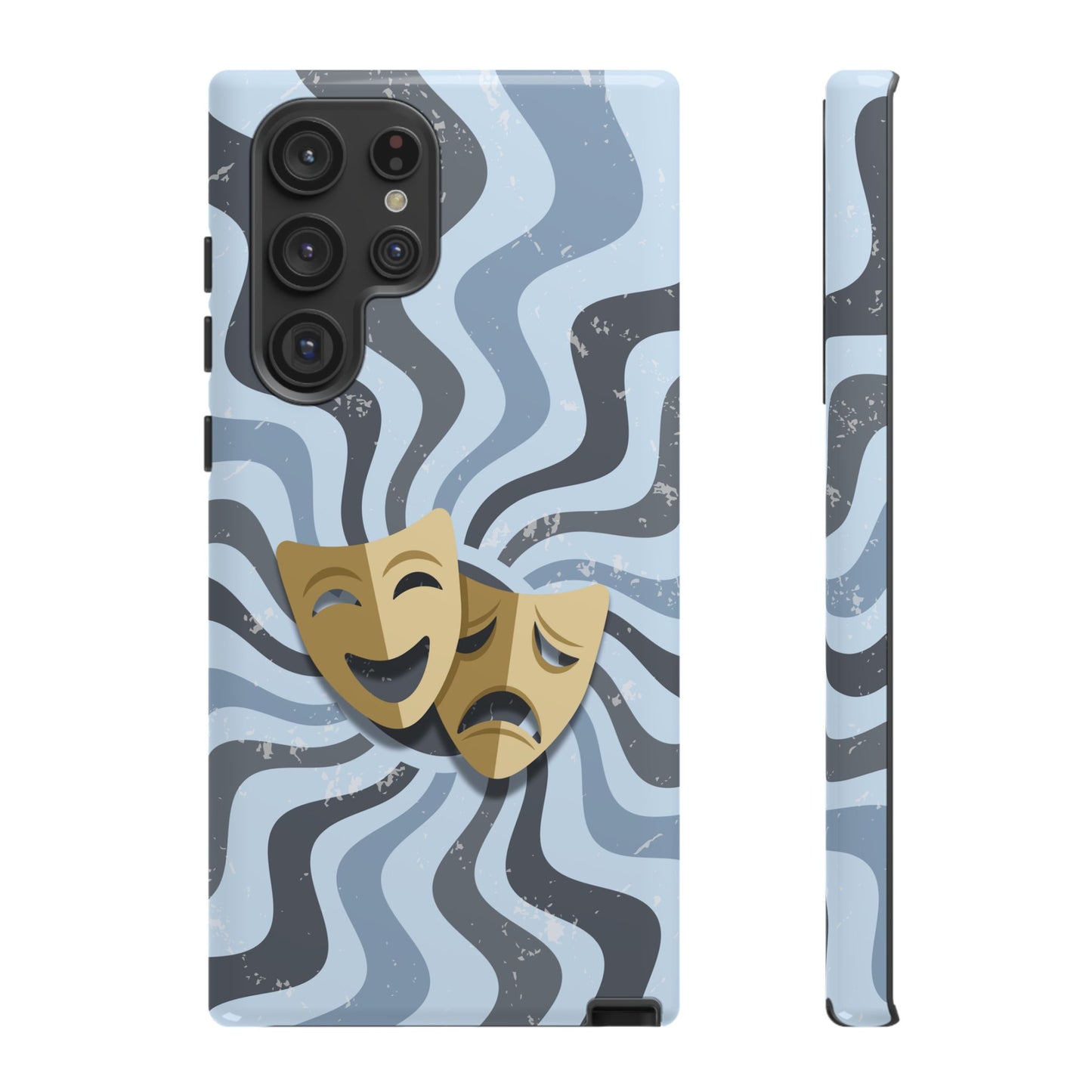 Comedy & Tragedy Masks – Blue Minimal Retro Wave Phone Case - Blue Phone Case - Samsung Galaxy S22 Ultra / Glossy