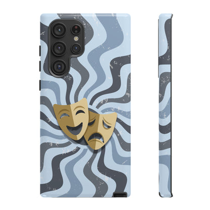 Comedy & Tragedy Masks – Blue Minimal Retro Wave Phone Case - Blue Phone Case - Samsung Galaxy S22 Ultra / Glossy