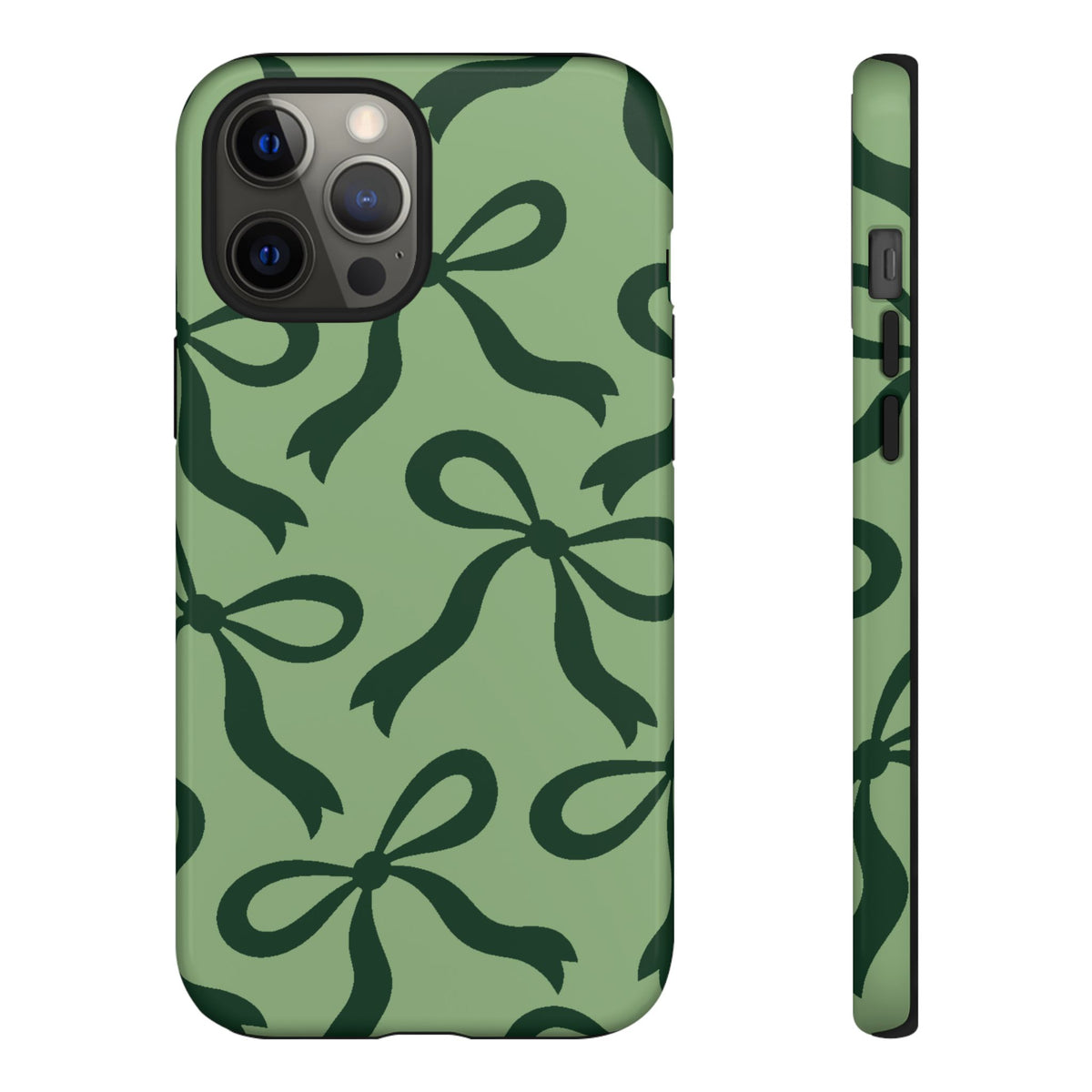 Bold Sage Green and Forest Green Bow Pattern Phone Case - Green Phone Case - iPhone 12 Pro Max / Glossy