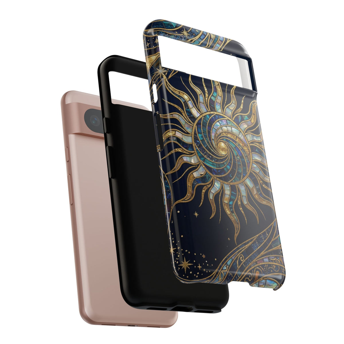 Elegant Navy & Gold Solar Spiral Phone Case