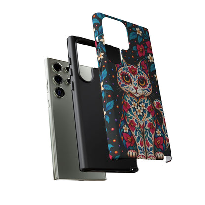 Vibrant Pink and Turquoise Calavera Cat Phone Case - Multicolor Phone Case