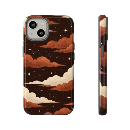 Illustrated Burnt Orange Clouds & Stars Phone Case