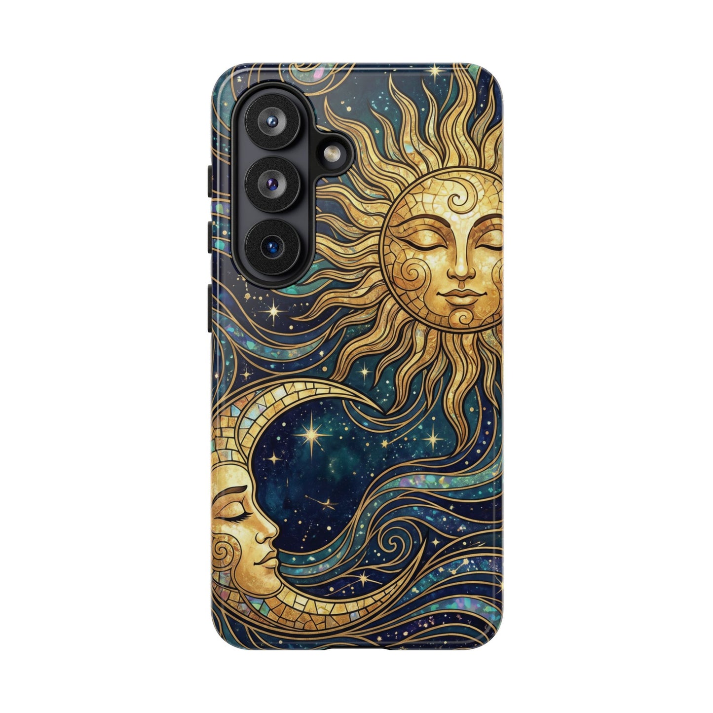 Elegant Teal & Gold Sun and Moon Phone Case