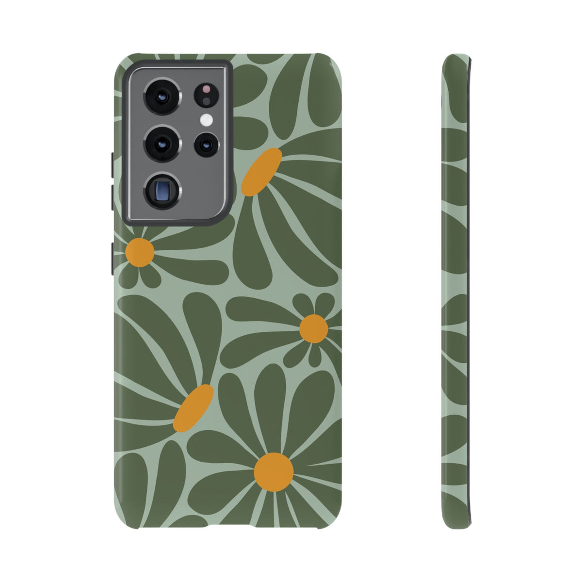 Retro Green Daisy Pattern Phone Case - Green Phone Case - Samsung Galaxy S21 Ultra / Glossy