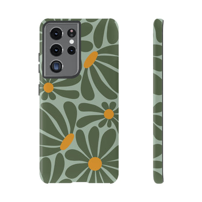Retro Green Daisy Pattern Phone Case - Green Phone Case - Samsung Galaxy S21 Ultra / Glossy